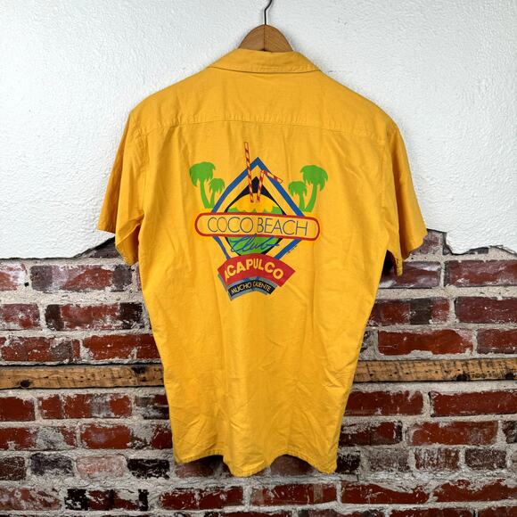 Vintage Coco Beach Club Shirt Sz Small Yellow Cotton Short Sleeve Button Up 90s - Picture 7 of 8